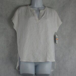 Alfani Women's V-Neck Short-Sleeve Textured Top, White, PS - Petite Small